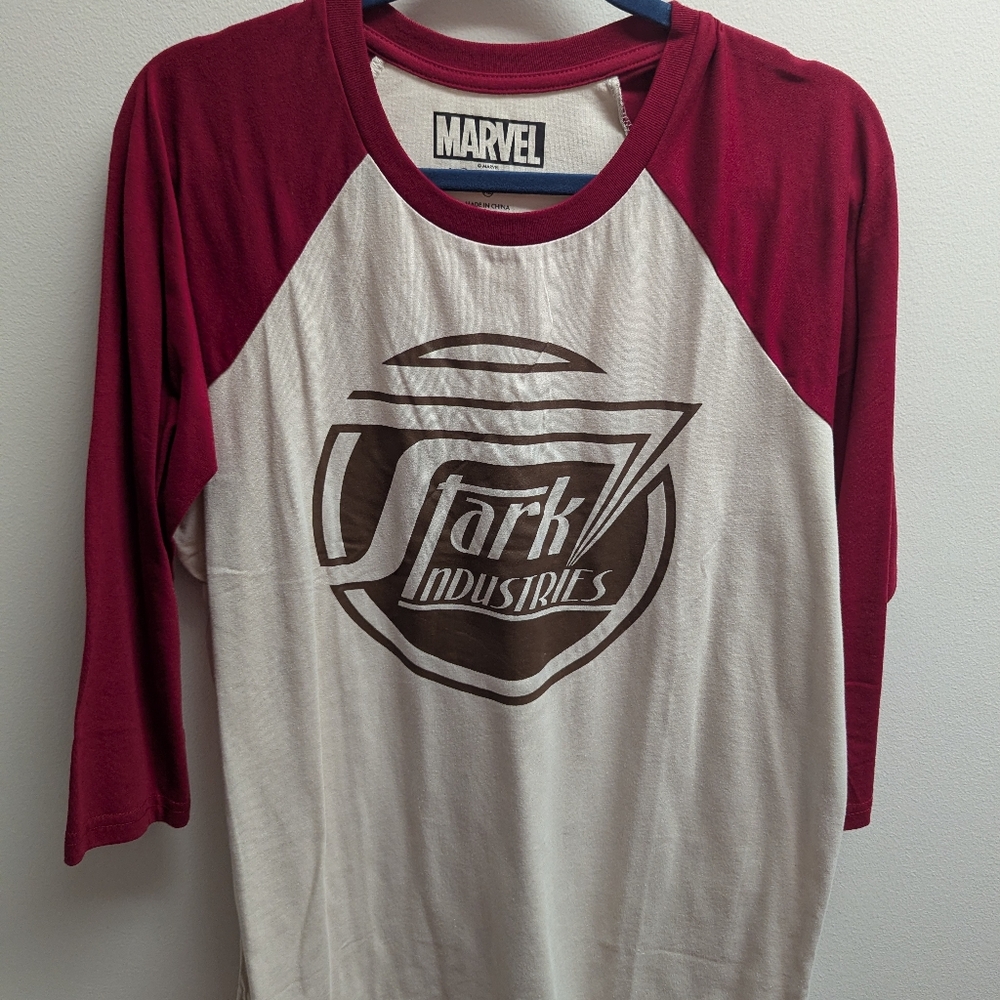 Marvel Our Universe Stark Industries Red And White Raglan 3/4 Sleeve Tee